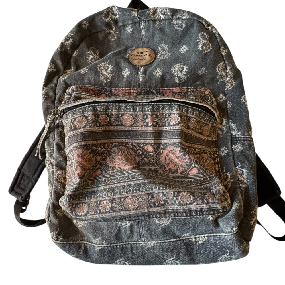 O'Neill Black and Gray Paisley Women’s Cotton Retro Surf Beach Backpack